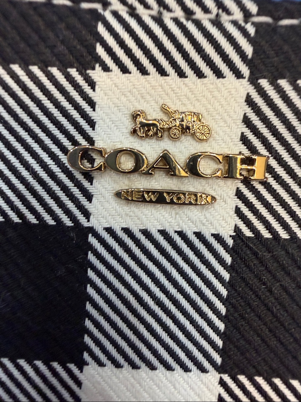 COACH Black & White Buffalo Check Zip Wallet with Gold Charm - Picture 4 of 6